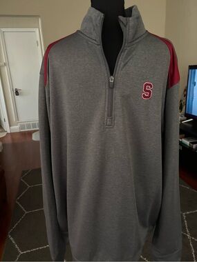 Men's Grey Quarter-Zip Pullover w/ Stanford logo - fits like a Large